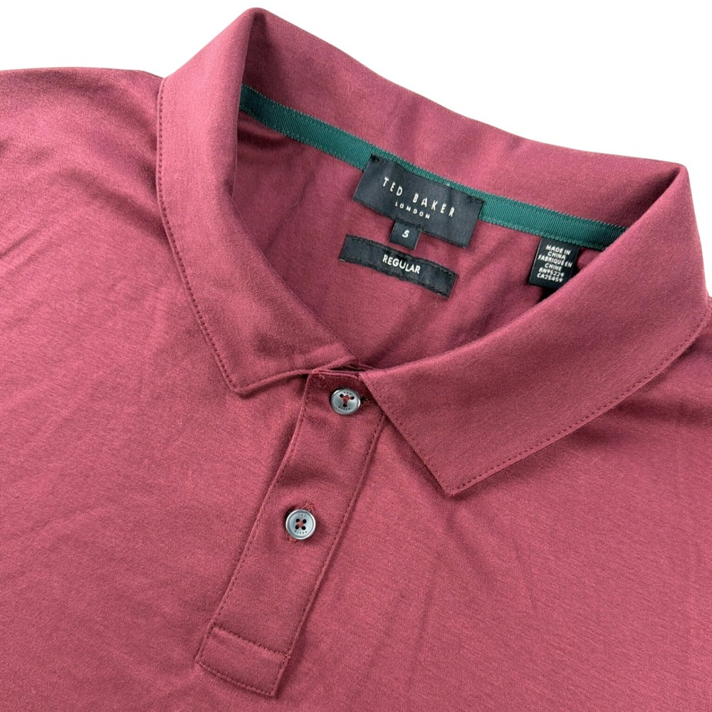 Ted Baker Regular Fit Polo Shirt Cotton Burgundy Mens 5 XL